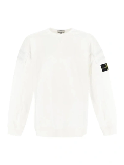 Shop Stone Island Cotton Sweatshirt In Bianco