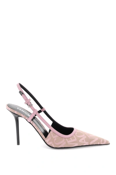 Shop Versace Allover Slingback Pumps In Beige/pink
