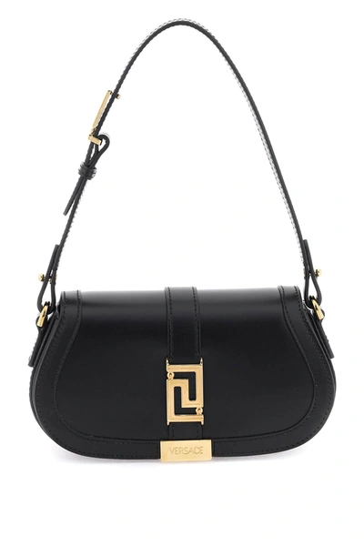 Shop Versace Greca Goddess Mini Shoulder Bag In Black/gold