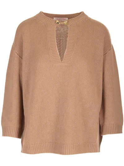 Shop Valentino Sweater With Stud Detail In Cammello