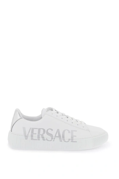 Shop Versace Greca Sneakers With Logo In White