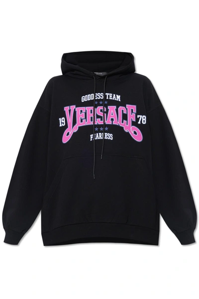 Shop Versace Printed Hoodie In Black