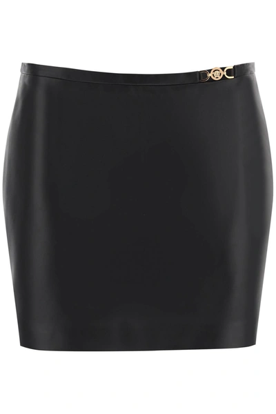 Shop Versace Medusa 95 Leather Mini Skirt In Black (black)