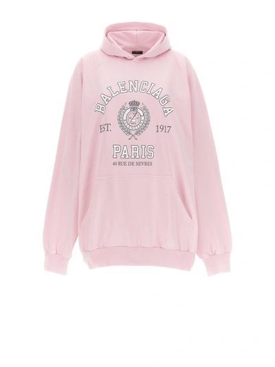 Shop Balenciaga Hoodie With Logo Print In Faded Pink