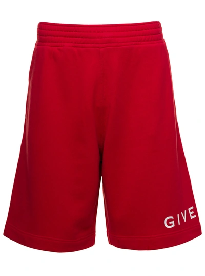 Shop Givenchy Bermuda Shorts With Printed Logo In Red Cotton Man