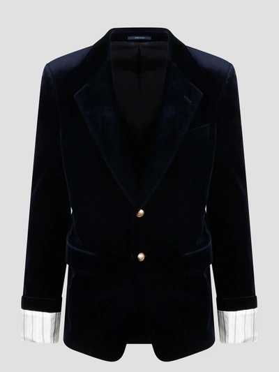Shop Gucci Stretch Cotton Velvet Formal Jacket In Blue