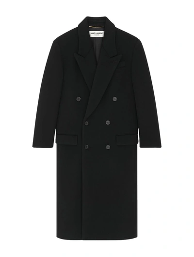 Shop Saint Laurent Coat In Noir Profond