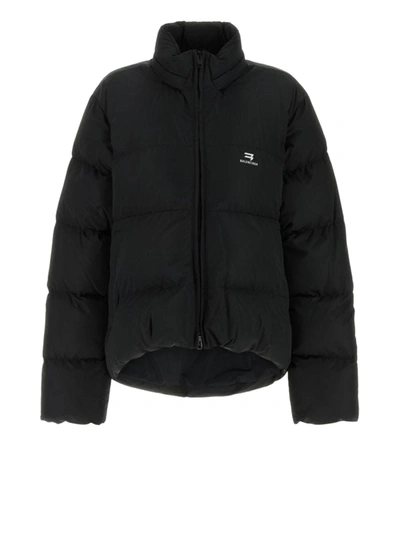 Shop Balenciaga Down Jacket With Zip And Logo In Black