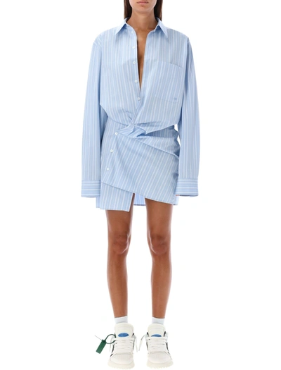 Shop Off-white Stripe Poplin Twist Dress Shirt In Light Blue