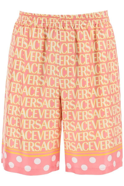 Shop Versace Allover Silk Shorts In Pink Ivory (white)