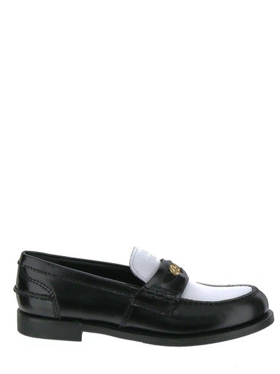 Shop Miu Miu Black Loafers In Nero+bianco