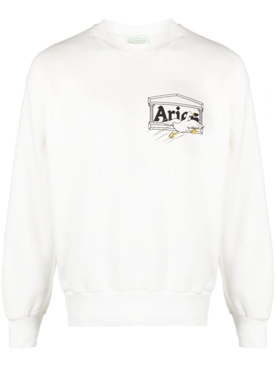 Shop Aries Logo Cotton Sweatshirt In White