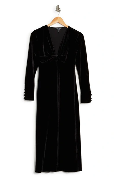 Shop Maggy London Twist Long Sleeve Velvet Midi Cocktail Dress In Black