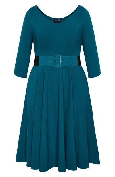 Shop City Chic Belted Fit & Flare Dress In Teal