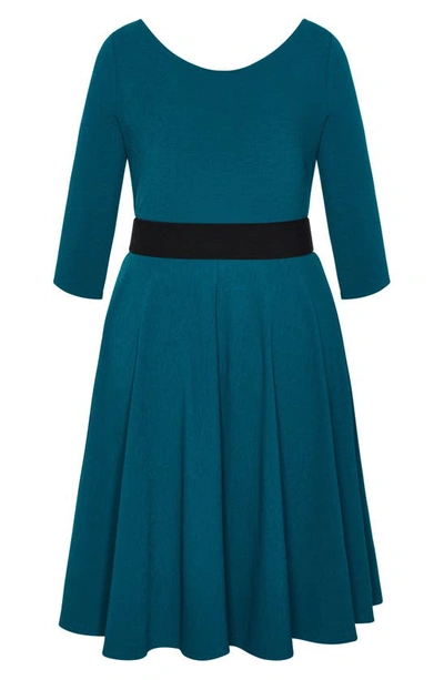 Shop City Chic Belted Fit & Flare Dress In Teal