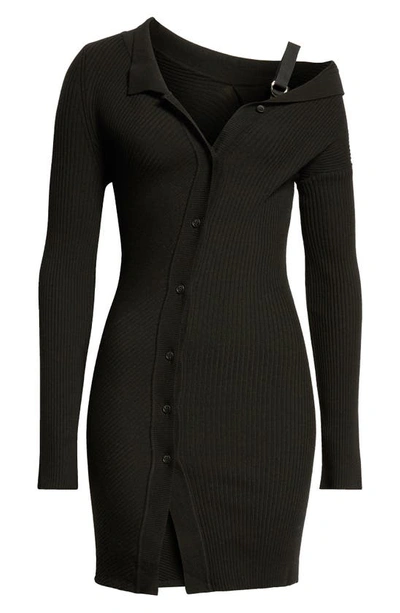 Shop Jacquemus The Colin Asymmetric Long Sleeve Wool Blend Dress In Black