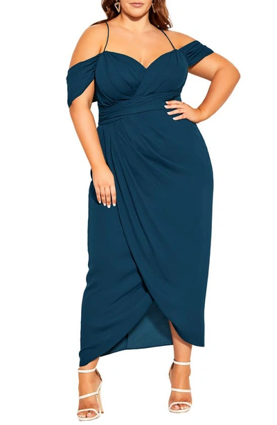 Shop City Chic Cold Shoulder Midi Dress In Emerald