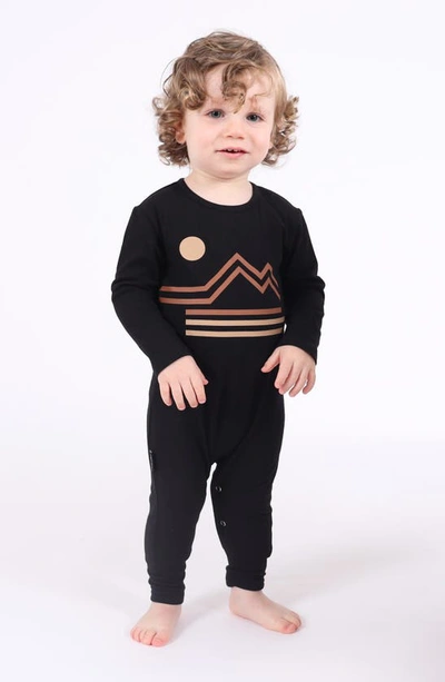 Shop Tiny Tribe Mountainscape Stretch Cotton Romper In Black