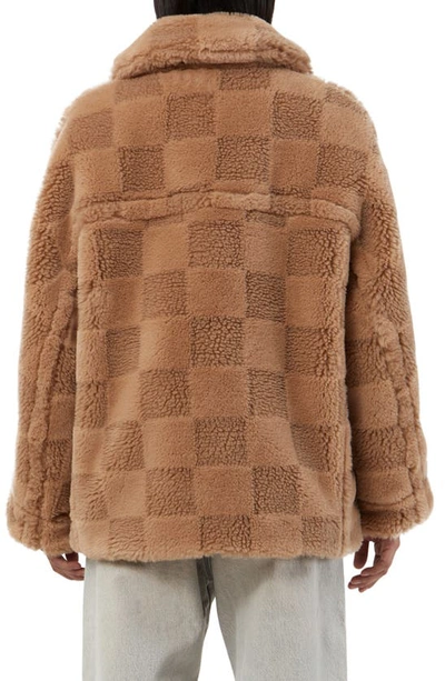 Shop Apparis Lucy Checker Faux Shearling Coat In Butterscotch Checker
