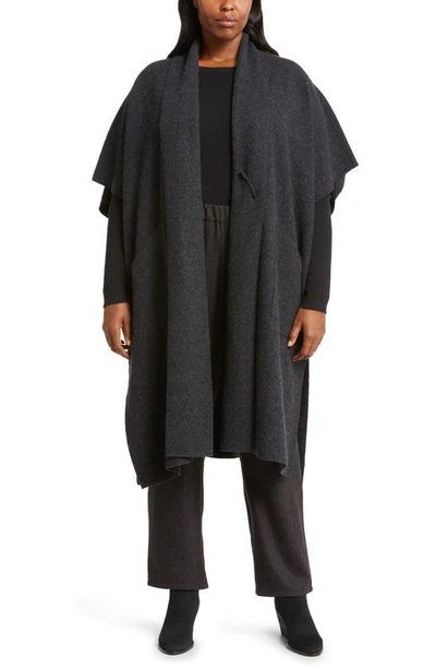 Shop Eileen Fisher Oversize Boiled Wool Poncho In Charcoal