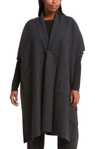 Shop Eileen Fisher Oversize Boiled Wool Poncho In Charcoal