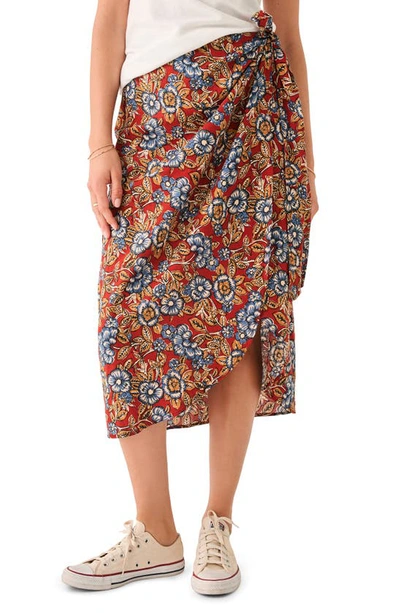 Shop Faherty Pacifica Floral Linen Blend Wrap Midi Skirt In Rose Desert Bloom