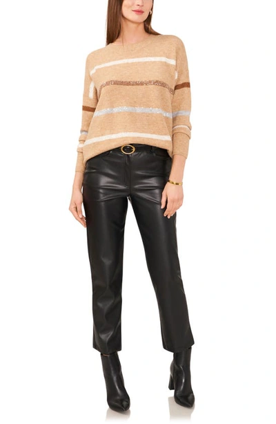 Vince Camuto Sequin Stripe Sweater In Latte Heather