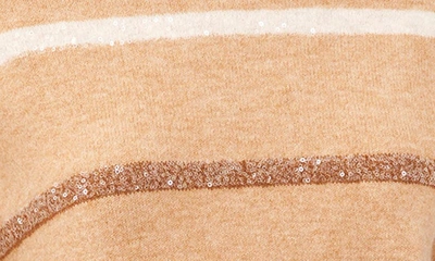 Vince Camuto Sequin Stripe Sweater In Latte Heather