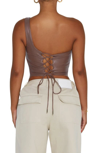 Shop Naked Wardrobe Faux-ever Leather™ One-shoulder Corset Top In Taupe