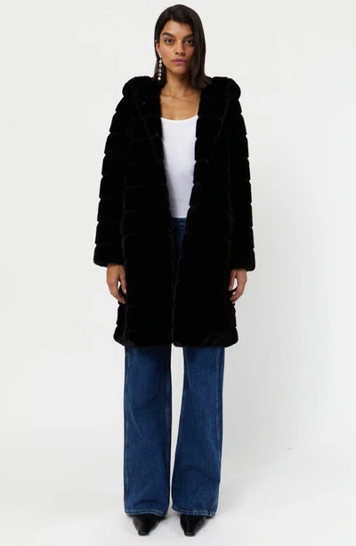 Shop Apparis Celina 3 Hooded Faux Fur Coat In Noir