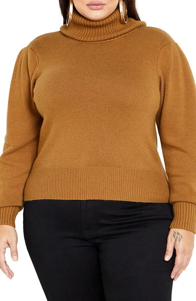 Shop City Chic Softly Sweet Turtleneck Sweater In Caramel