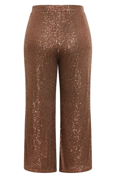 Shop City Chic Avery High Waist Wide Leg Sequin Pants In Bronze