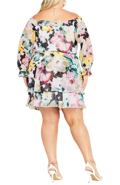 Shop City Chic Athena Floral Off The Shoulder Long Sleeve Belted Minidress In Ivory Melanie Bloom