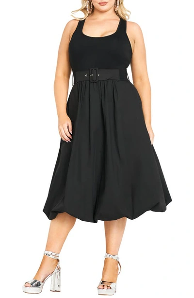 Shop City Chic Cleo Sleeveless Bubble Hem Midi Fit & Flare Dress In Black