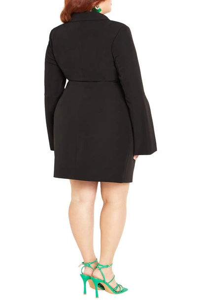 City Chic Adaline Split Long Sleeve Blazer Dress In Black