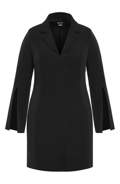 City Chic Adaline Split Long Sleeve Blazer Dress In Black