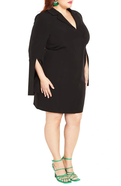 City Chic Adaline Split Long Sleeve Blazer Dress In Black