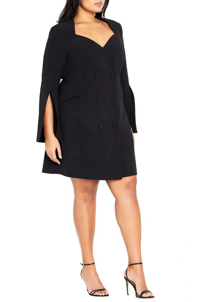 Shop City Chic Kallie Double Breasted Long Sleeve Minidress In Black