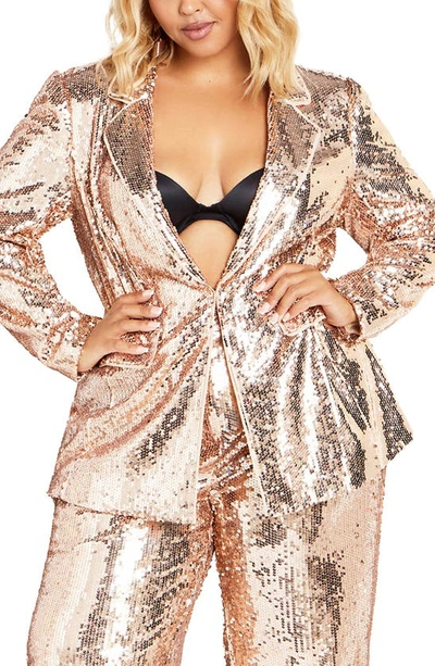 Shop City Chic Kendall Sequin Jacket In Gold