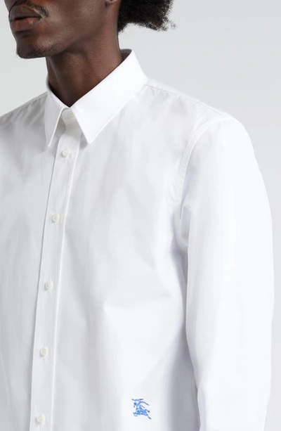 Shop Burberry Embroidered Logo Cotton Poplin Button-up Shirt In White