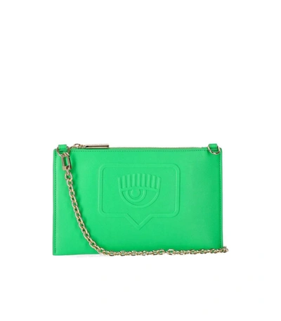 Shop Chiara Ferragni Eyelike Green Clutch Bag