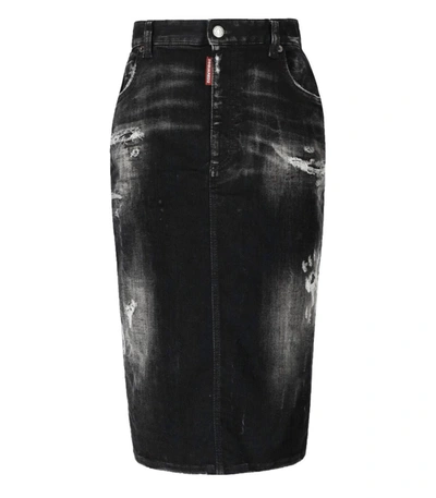 Shop Dsquared2 Anthracite Grey Midi Denim Skirt