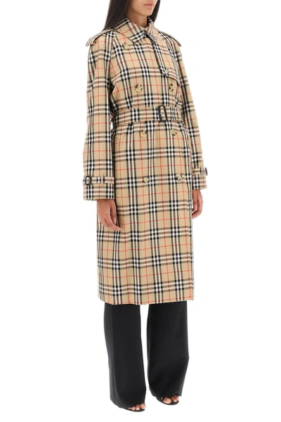 Shop Burberry Check Trench Coat In Beige