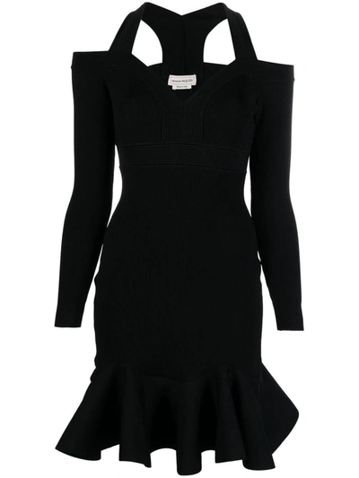 Shop Alexander Mcqueen Off-shoulder Mini Dress In Black