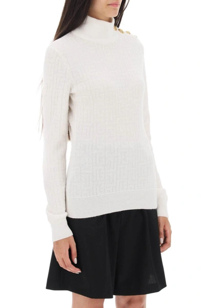 Shop Balmain Sweater In Monogram Knit In White