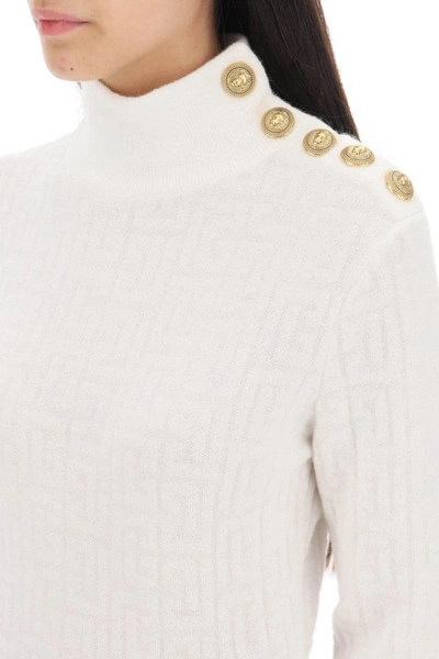 Shop Balmain Sweater In Monogram Knit In White