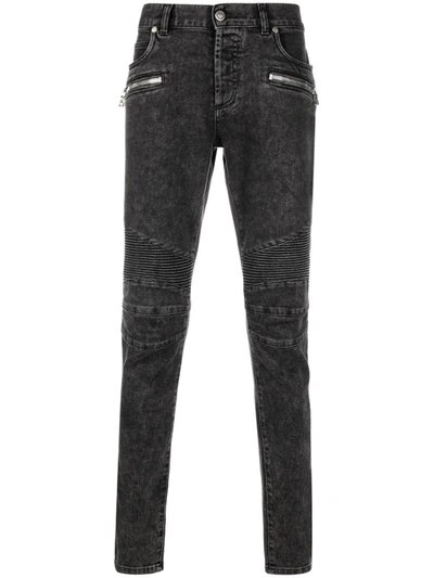 Shop Balmain Slim-fit Ribbed Jeans In Black