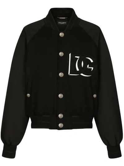 Shop Dolce & Gabbana Logo Wool And Nylon Bobmer Jacket In Black