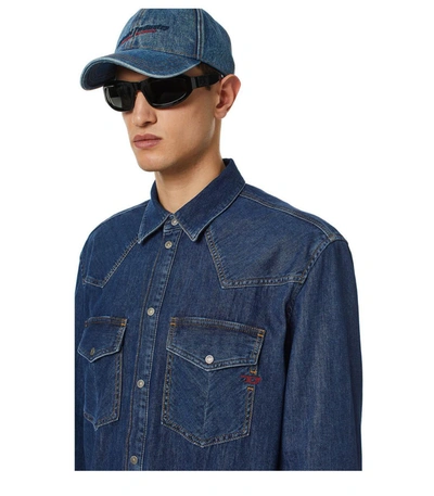 Shop Diesel D-ocean Blue Denim Western Shirt