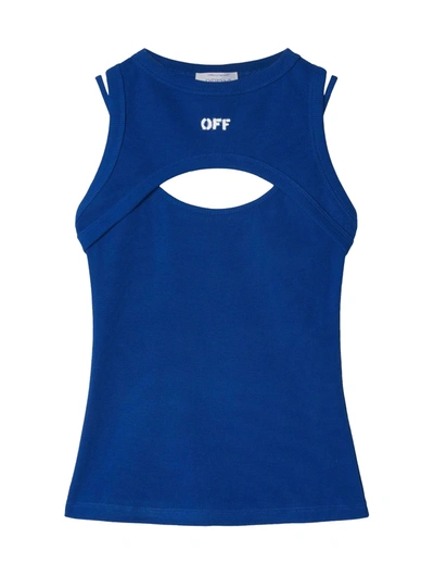 Shop Off-white Off Stamp Rib Round Rowin Top White Blac In Blue White